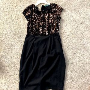 Small, black and copper sequins.